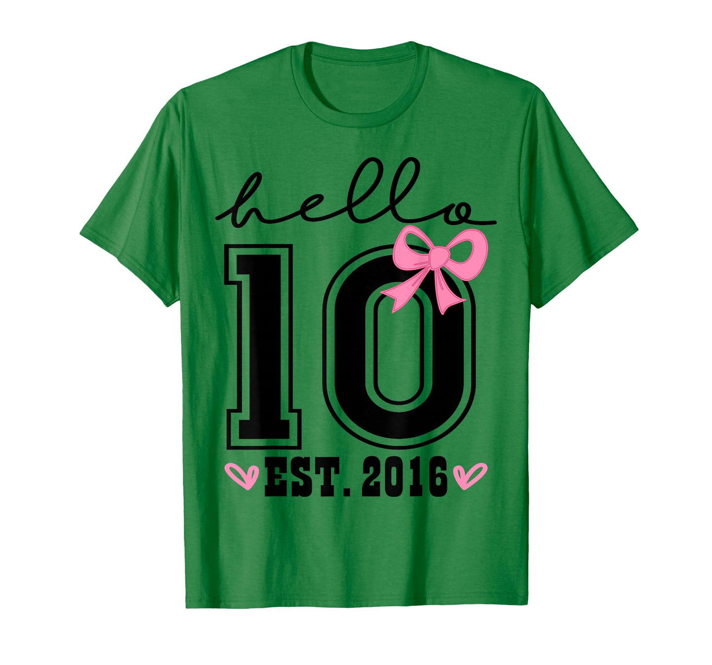 Hello Ten Est 2016 Pink Coquette Bow 10th Birthday Girl T-Shirt