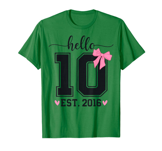 Hello Ten EST 2016 10th Birthday Coquette Bow 10 Year Girl T-Shirt