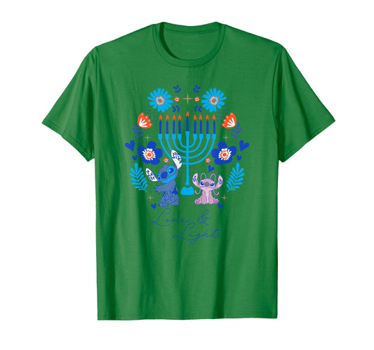 Disney Lilo & Stitch Hanukkah Love & Light Holiday Folk Art T-Shirt