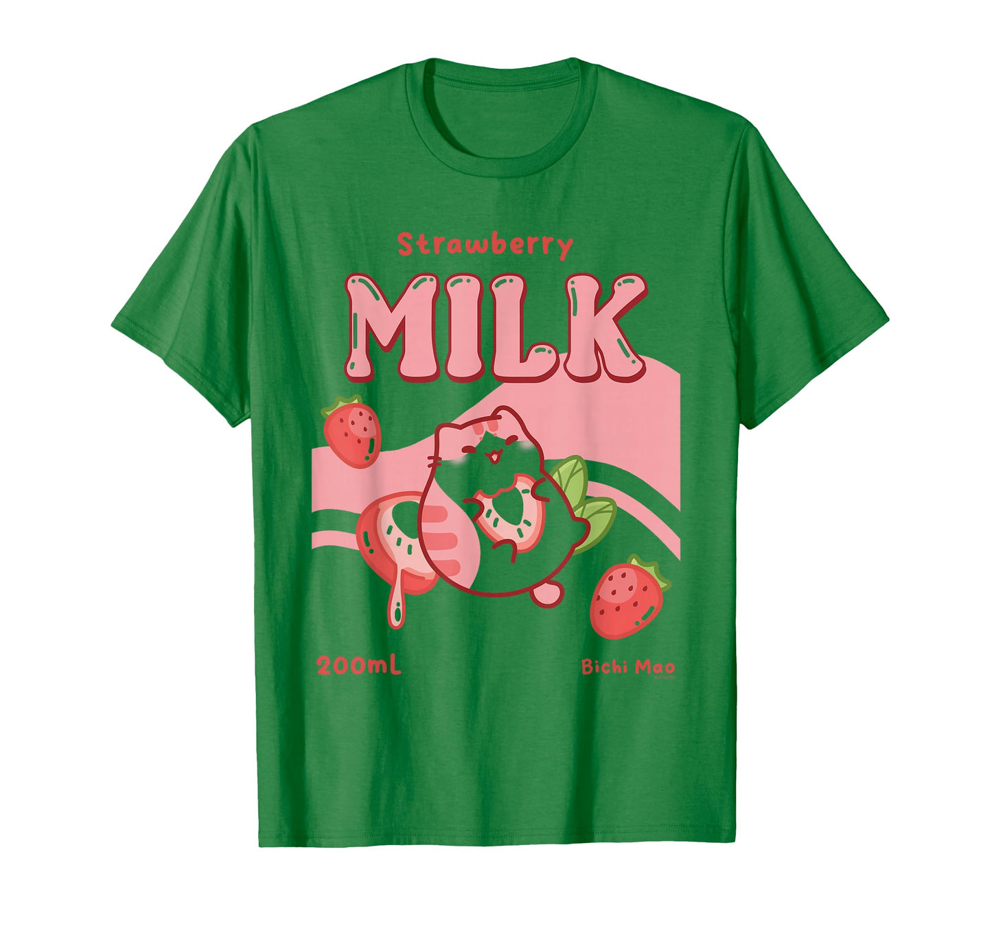 Strawberry Milk Label Kawaii Fruit Cats Cute T-Shirt