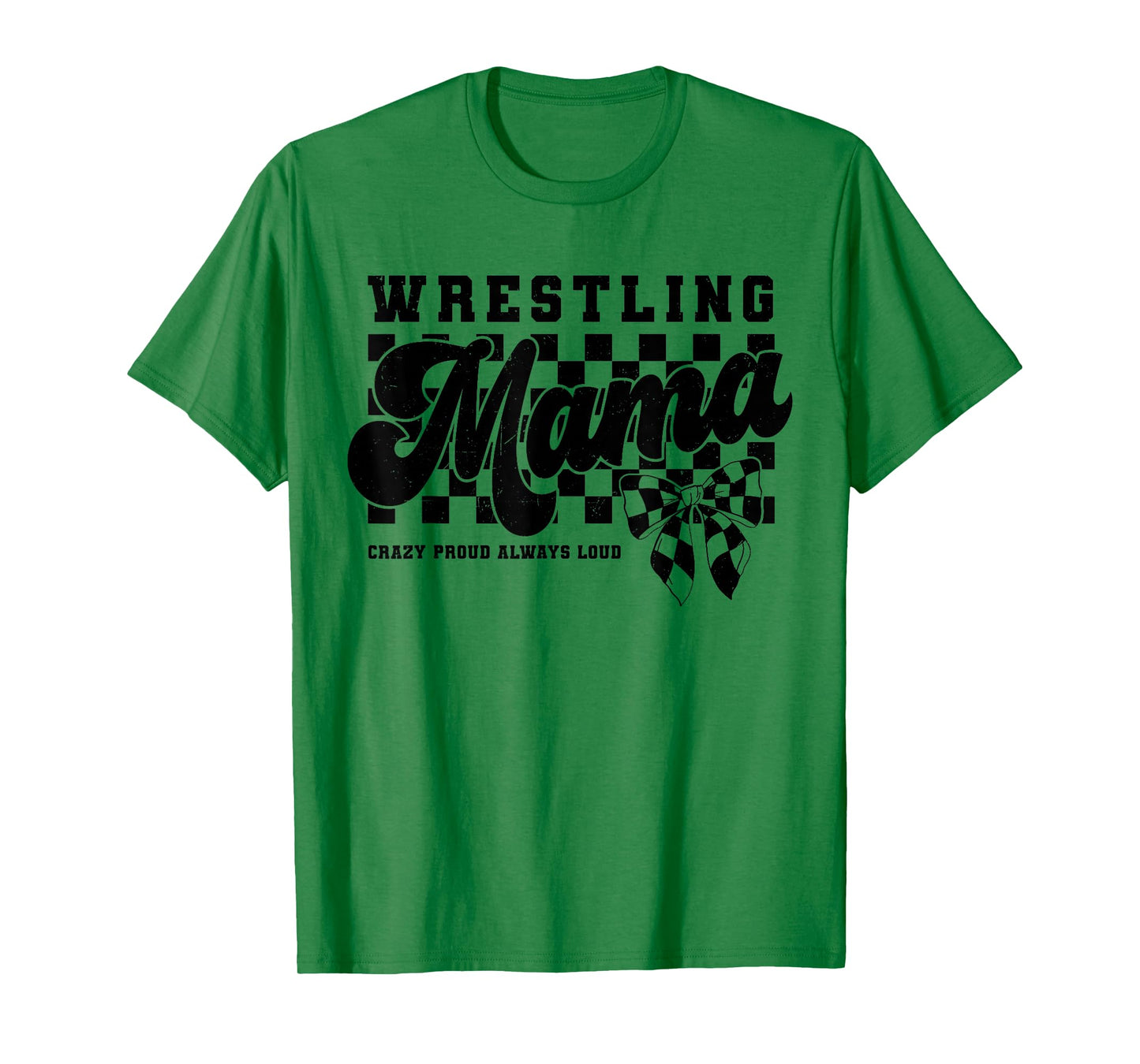 Groovy Wrestling Mama Wrestling Mom Coquette Bow Checkered T-Shirt