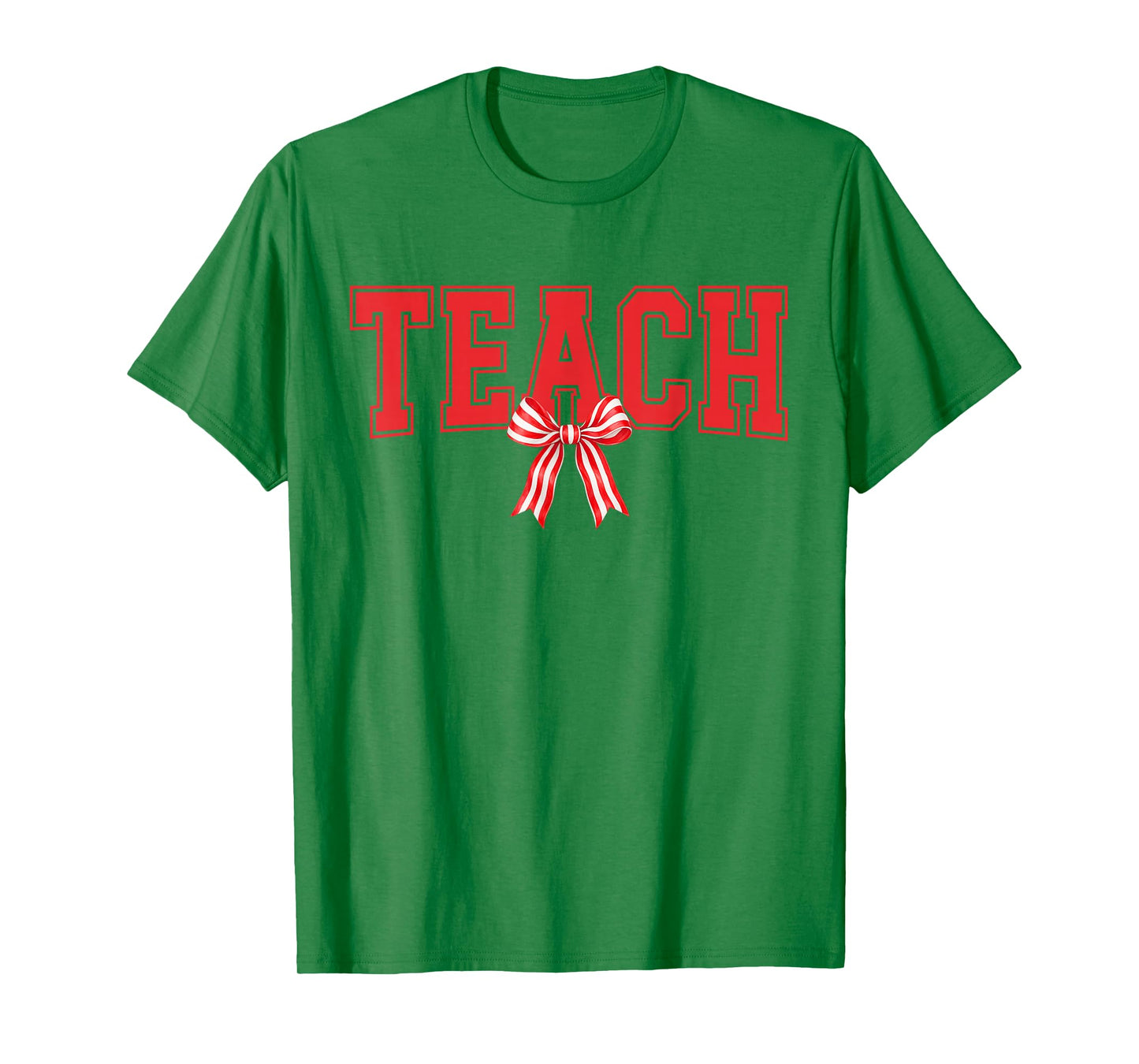 Teach Candy Cane Coquette Bow Cute Teacher Christmas T-Shirt