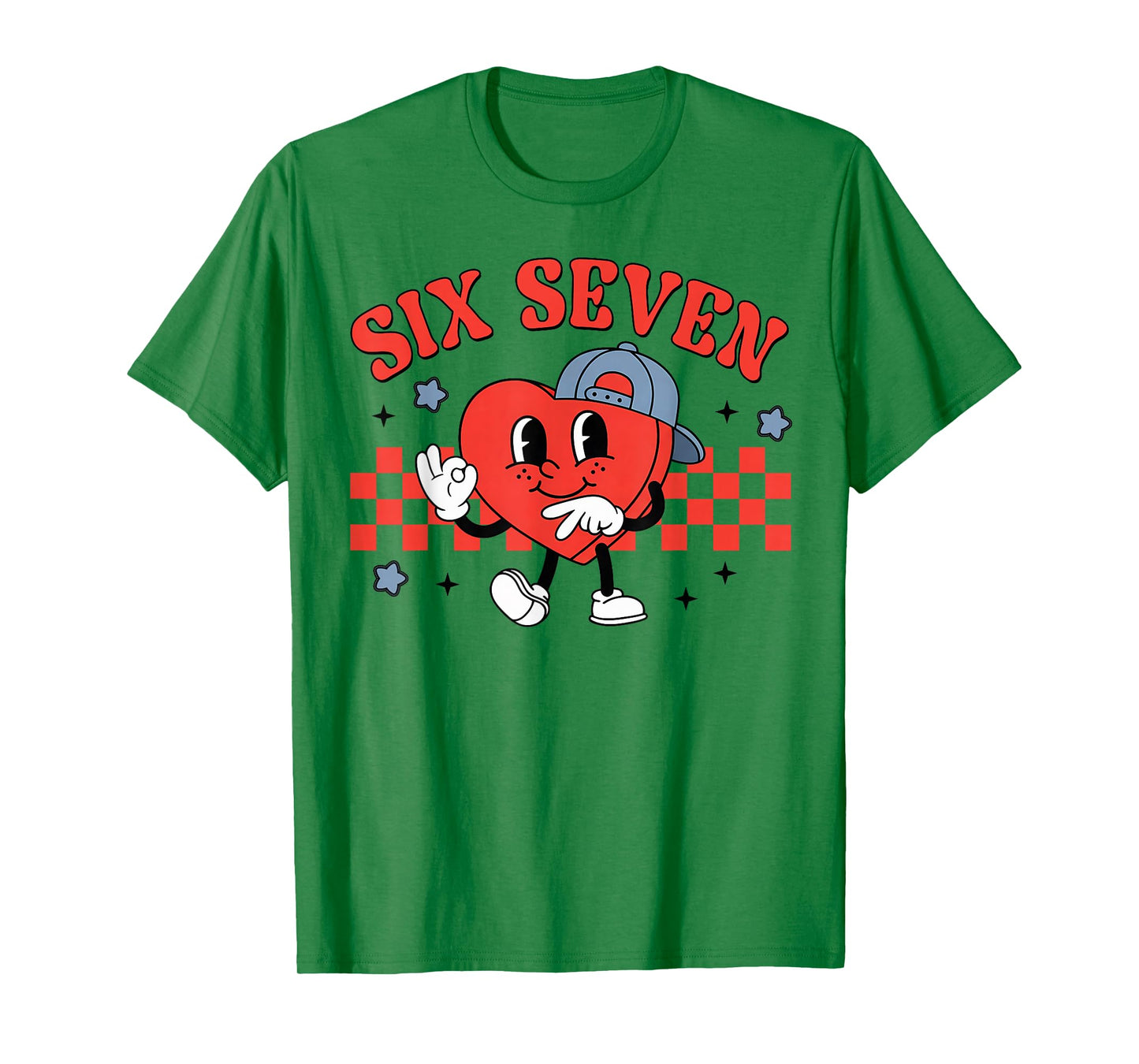 Checkered Six Seven Cool Hearts 67 Valentines Day Men Boys T-Shirt