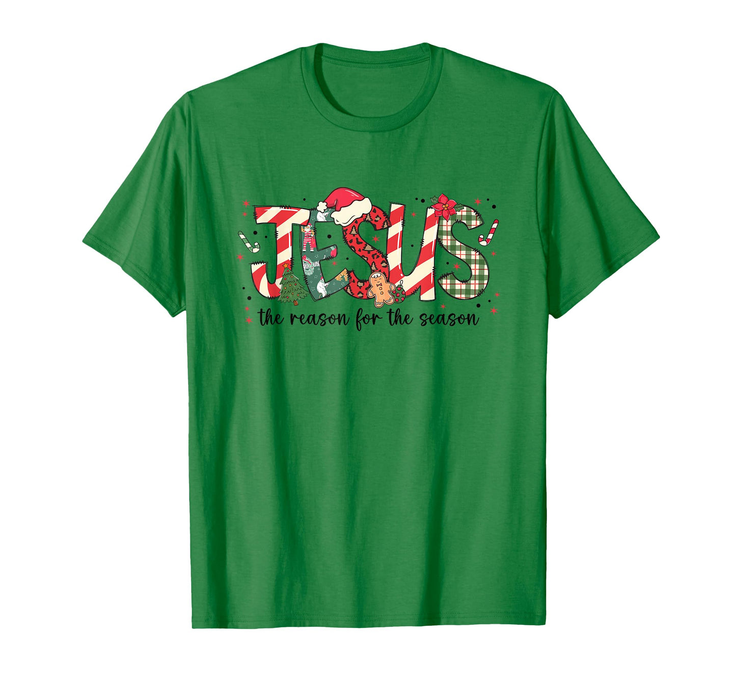 Jesus The Reason for The Season Christmas Candy Cane Letter T-Shirt