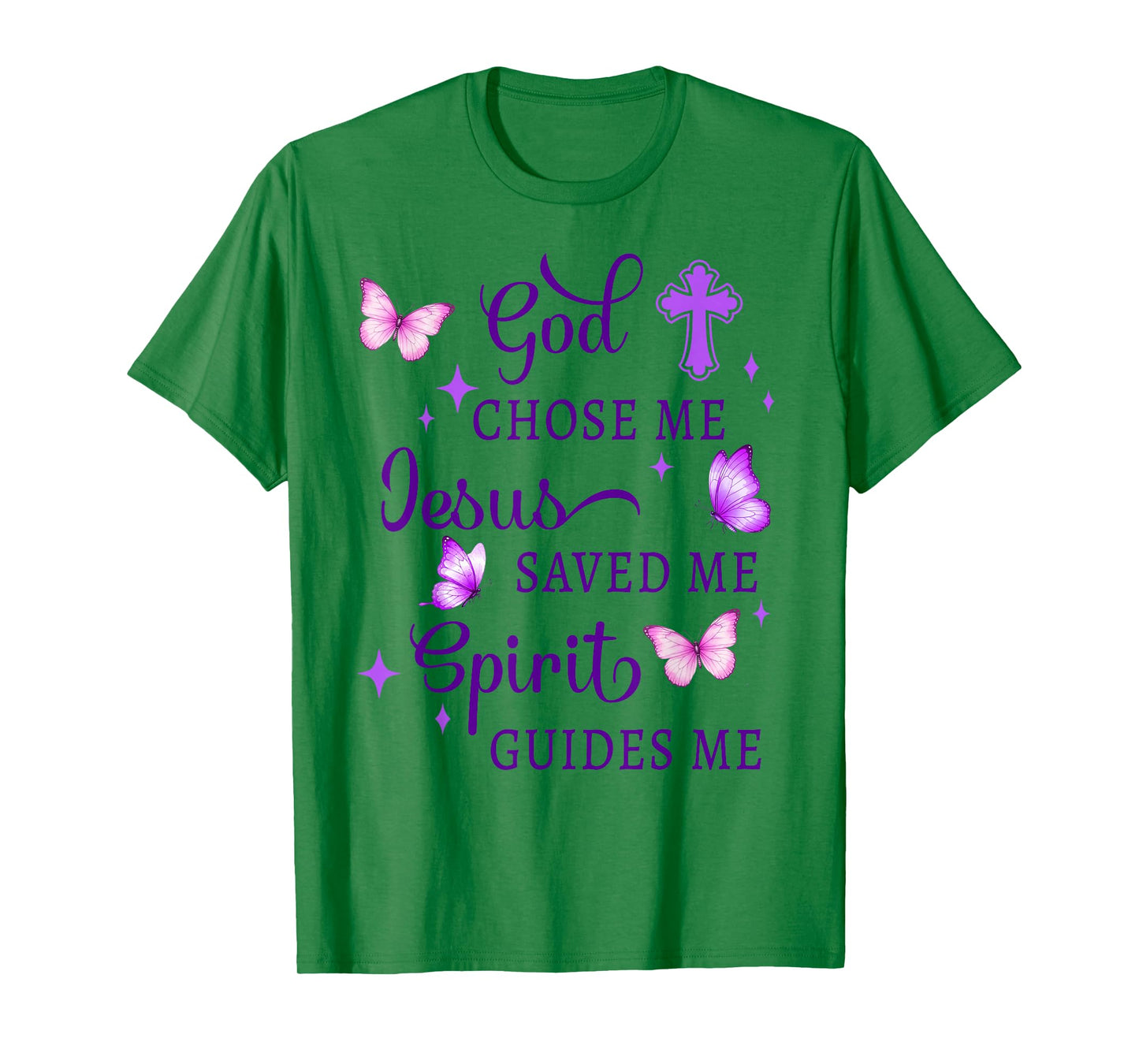 Christian God Chose Me Jesus Saved Stars and Butterflies T-Shirt