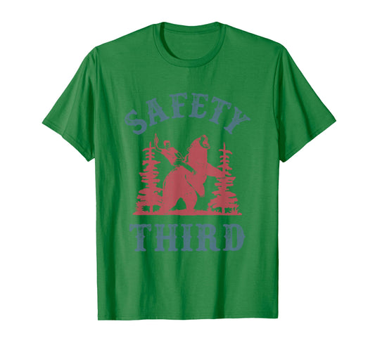Safety Third Funny Cowboy Riding Bear Sarcastic Safety T-Shirt