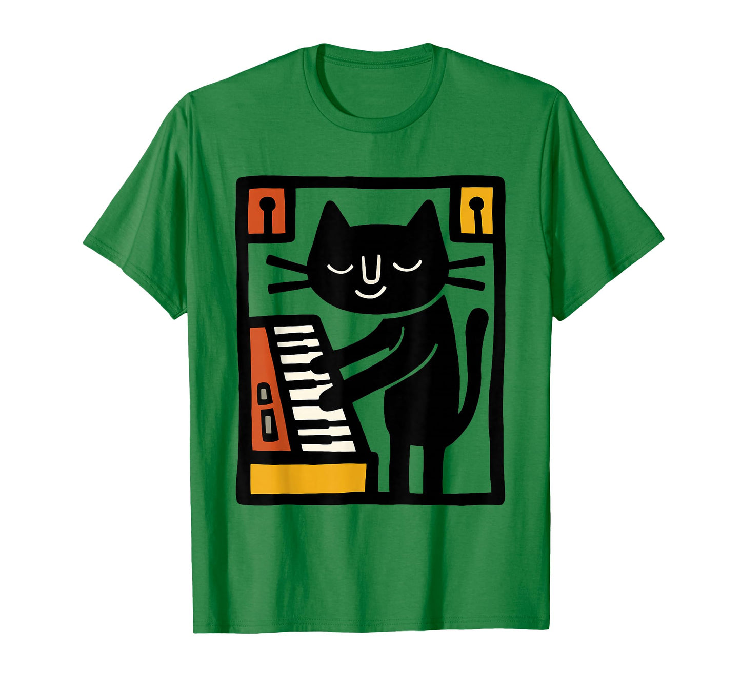 Cat Playing Keyboard – Funny Music Cat Illustration Art T-Shirt