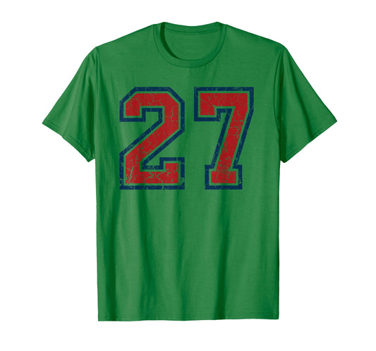 Red and Blue Sports Number 27 Jersey Uniform Player Fan T-Shirt