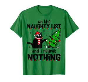 On The Naughty List and I Regret Nothing Cat Christmas Tree T-Shirt