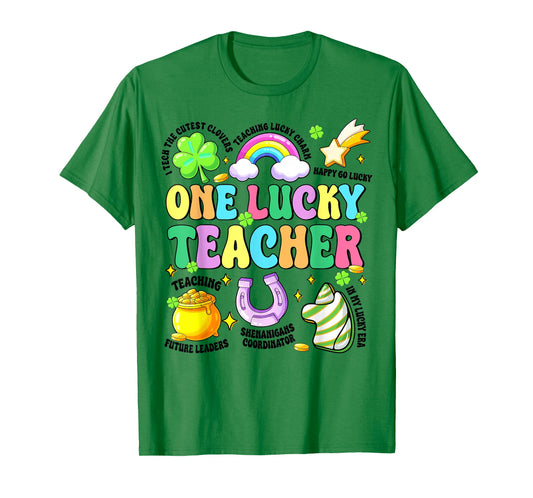 Groovy One Lucky Teacher Lucky Charm St Patricks Day Teacher T-Shirt