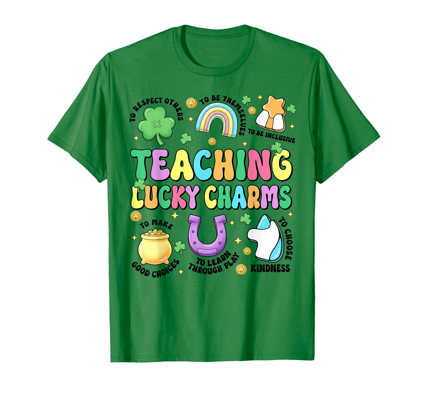 Funny Teaching Lucky Charms Teacher Groovy St Patricks Day T-Shirt
