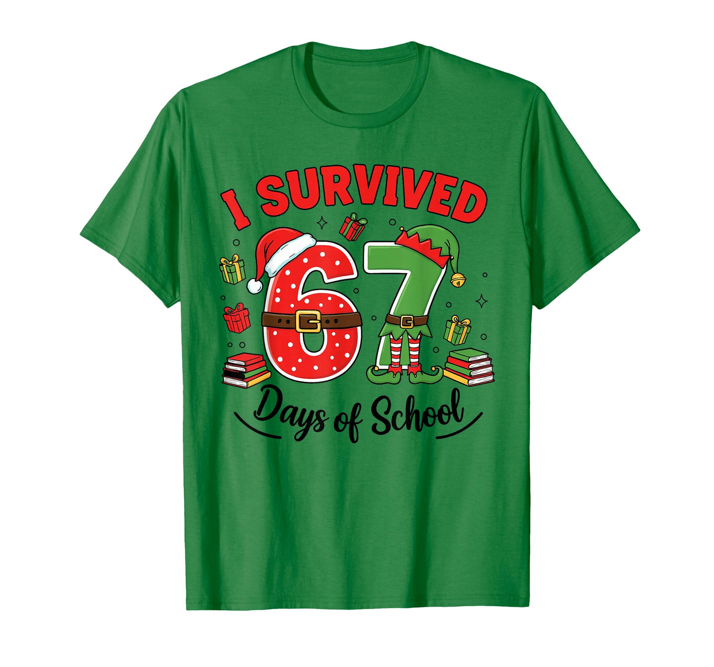 Funny Christmas Teacher Santa I Survived 67 Days of School T-Shirt