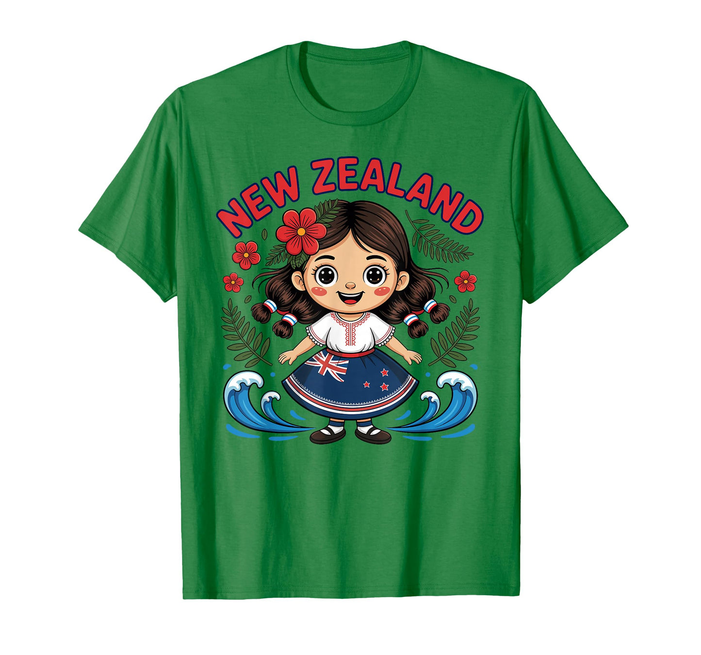 Cute New Zealand Girl with Fern and Waves dor Kids T-Shirt