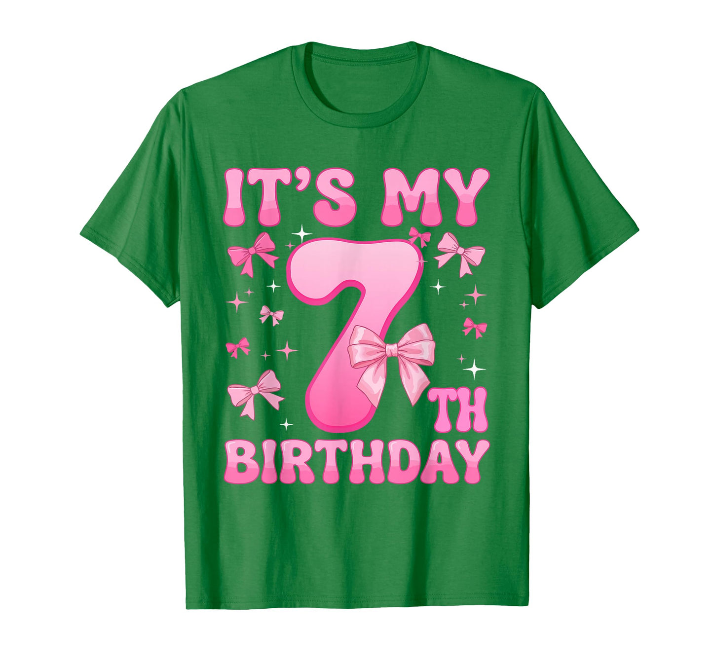 7th Birthday Shirt Girl Coquette Bow Kids Seven 7 Year Old T-Shirt