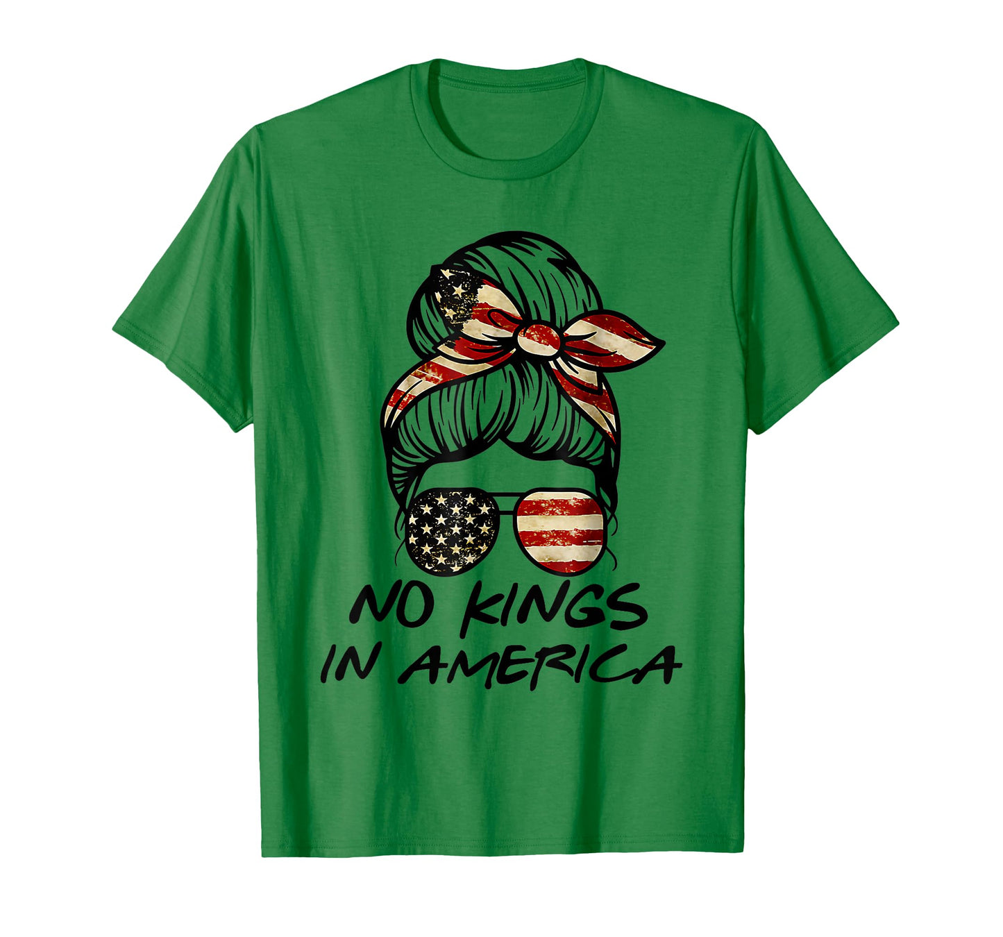 No Kings in America Shirt Women Messy bun USA Flag No Kings T-Shirt