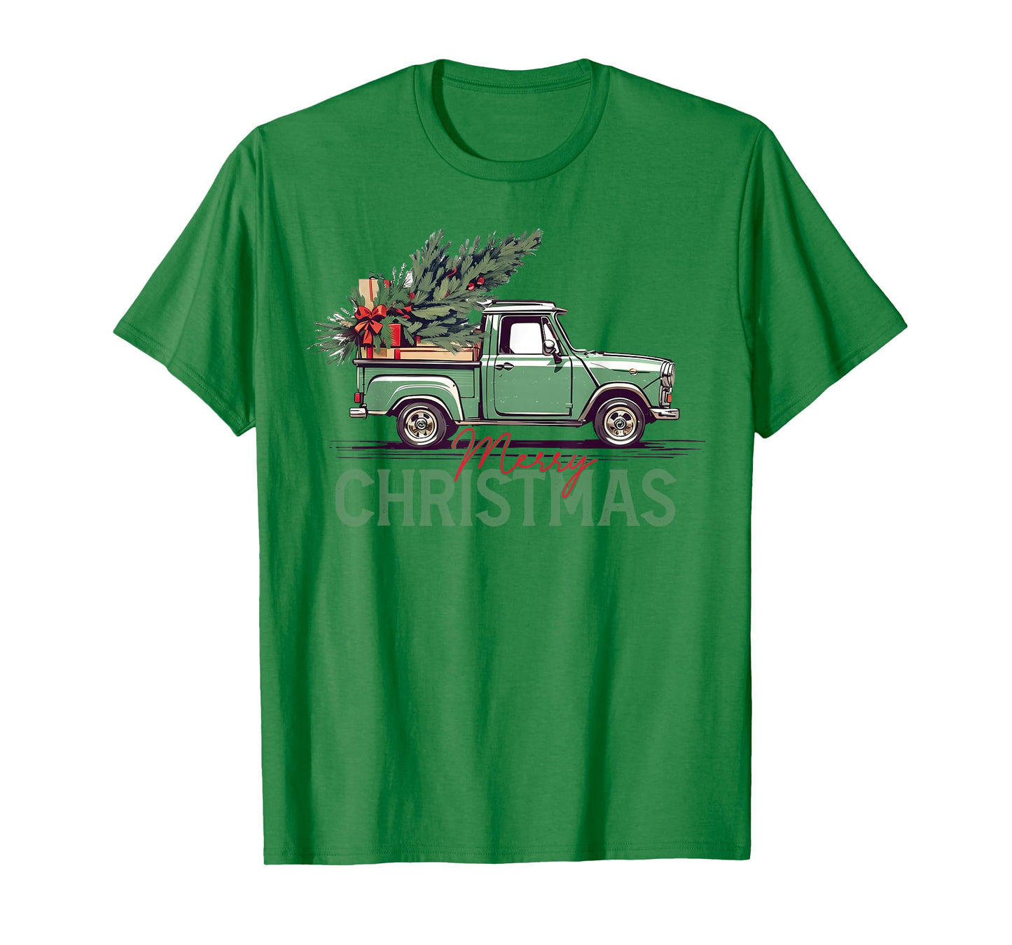 Red Pickup Truck Christmas Tree Vintage Christmas Men Women T-Shirt
