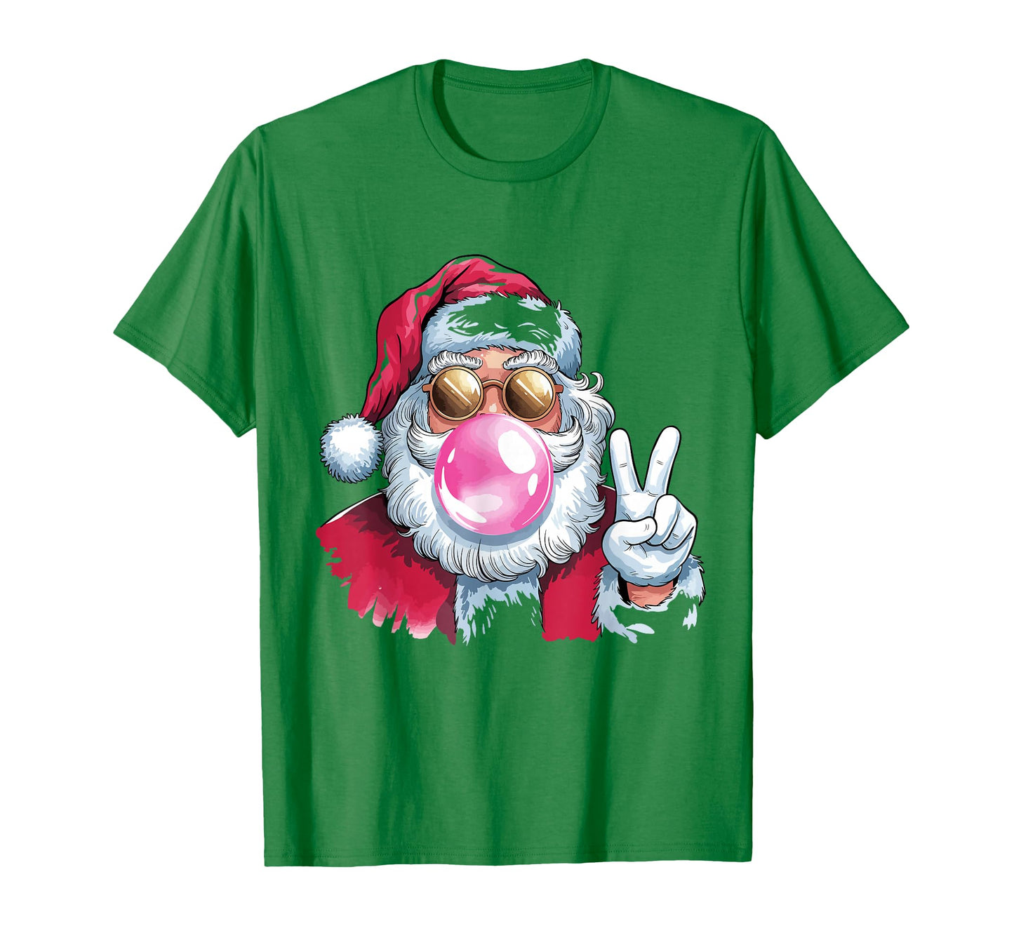 Santa Claus Blowing Bubble Gum Pink Sunglasses Christmas T-Shirt