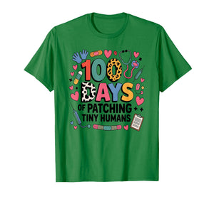 Funny School Nurse 100 Days PATCHING Tiny Humans Ice Pack NP T-Shirt