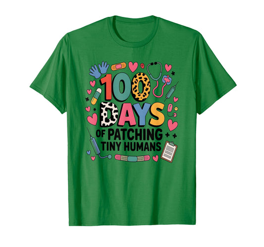 Funny School Nurse 100 Days PATCHING Tiny Humans Ice Pack NP T-Shirt