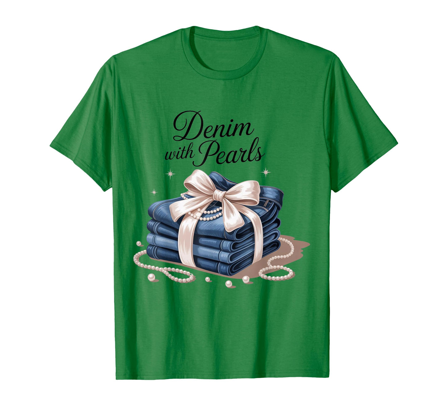 Denim with Pearls Mother’s Day Outfit for Stylish Women T-Shirt