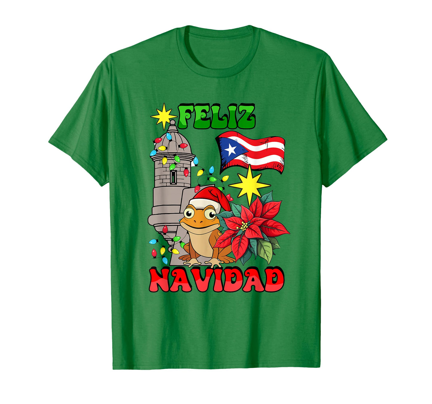 Feliz Navidad Frog Puerto Rico Christmas Lights Pajamas Xmas T-Shirt