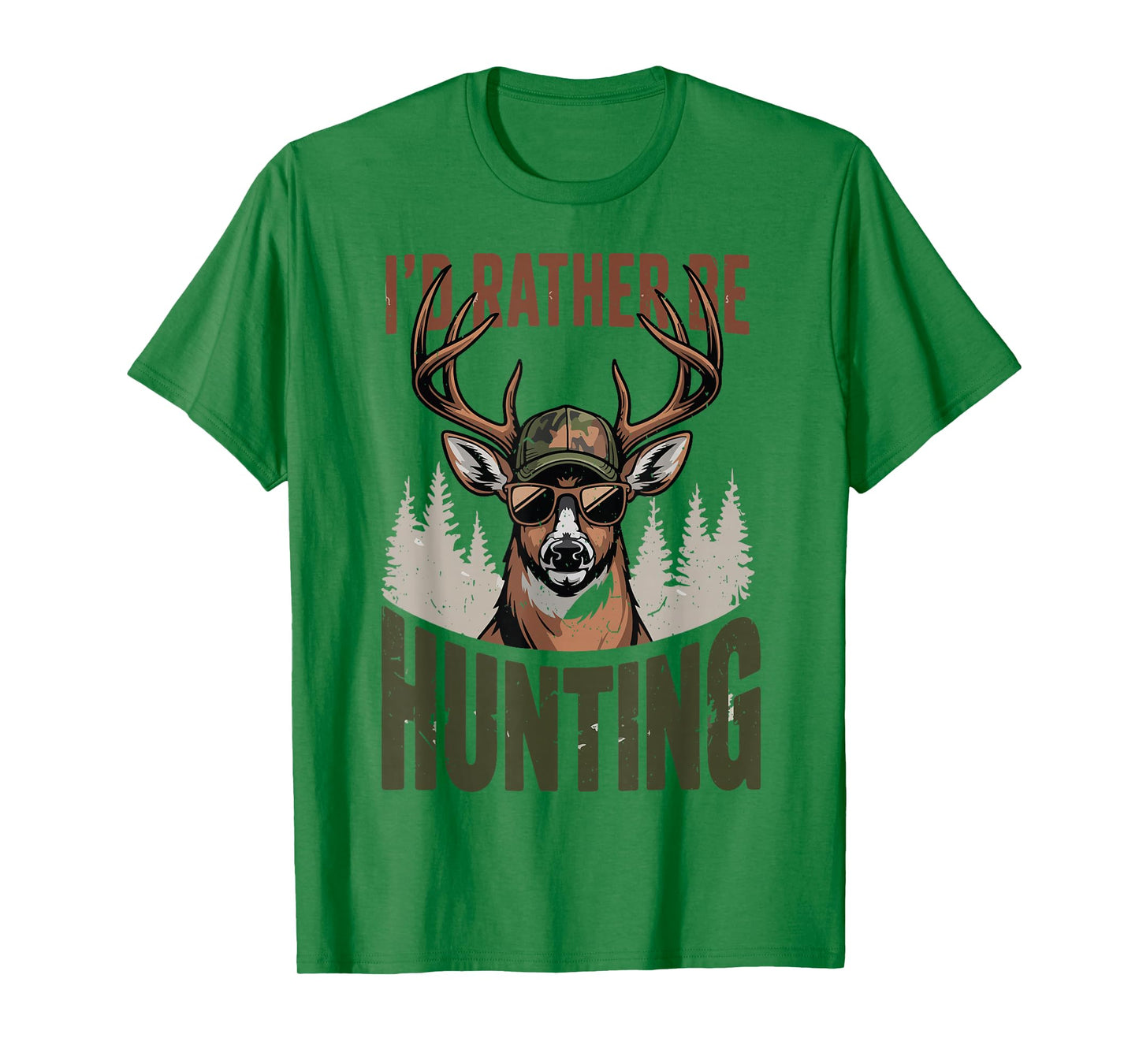 Youth Id Rather Be Hunting Camo Deer Men Teen Boy Funny Joke T-Shirt