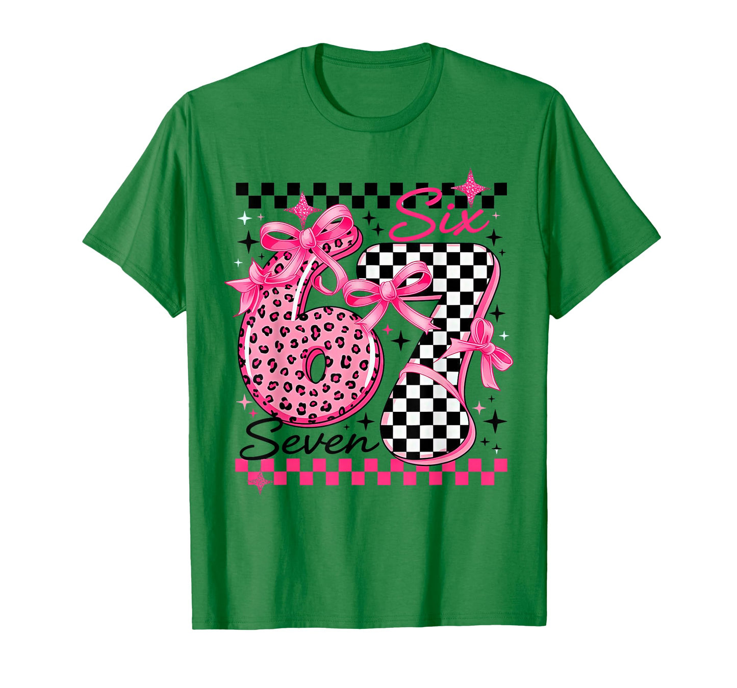 67 Leopard Checkered Six Seven Meme 6-7 Teachers T-Shirt