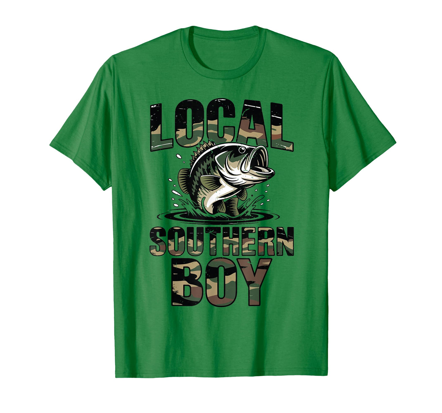 Local Southern Boy Fishing Camo Bass Fish Youth Men Dad Joke T-Shirt