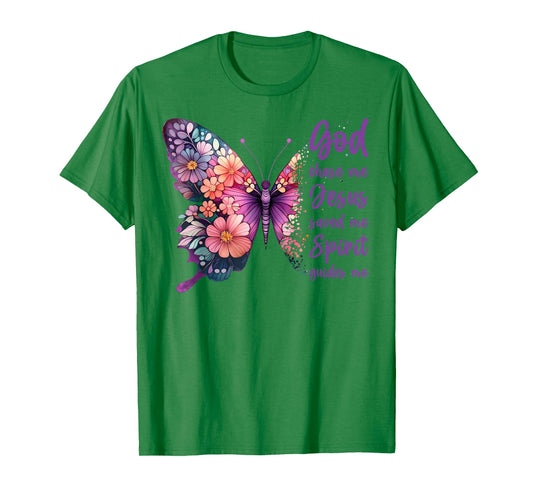 Christian Faith God Chose Me Jesus Saved Me Pretty Butterfly T-Shirt