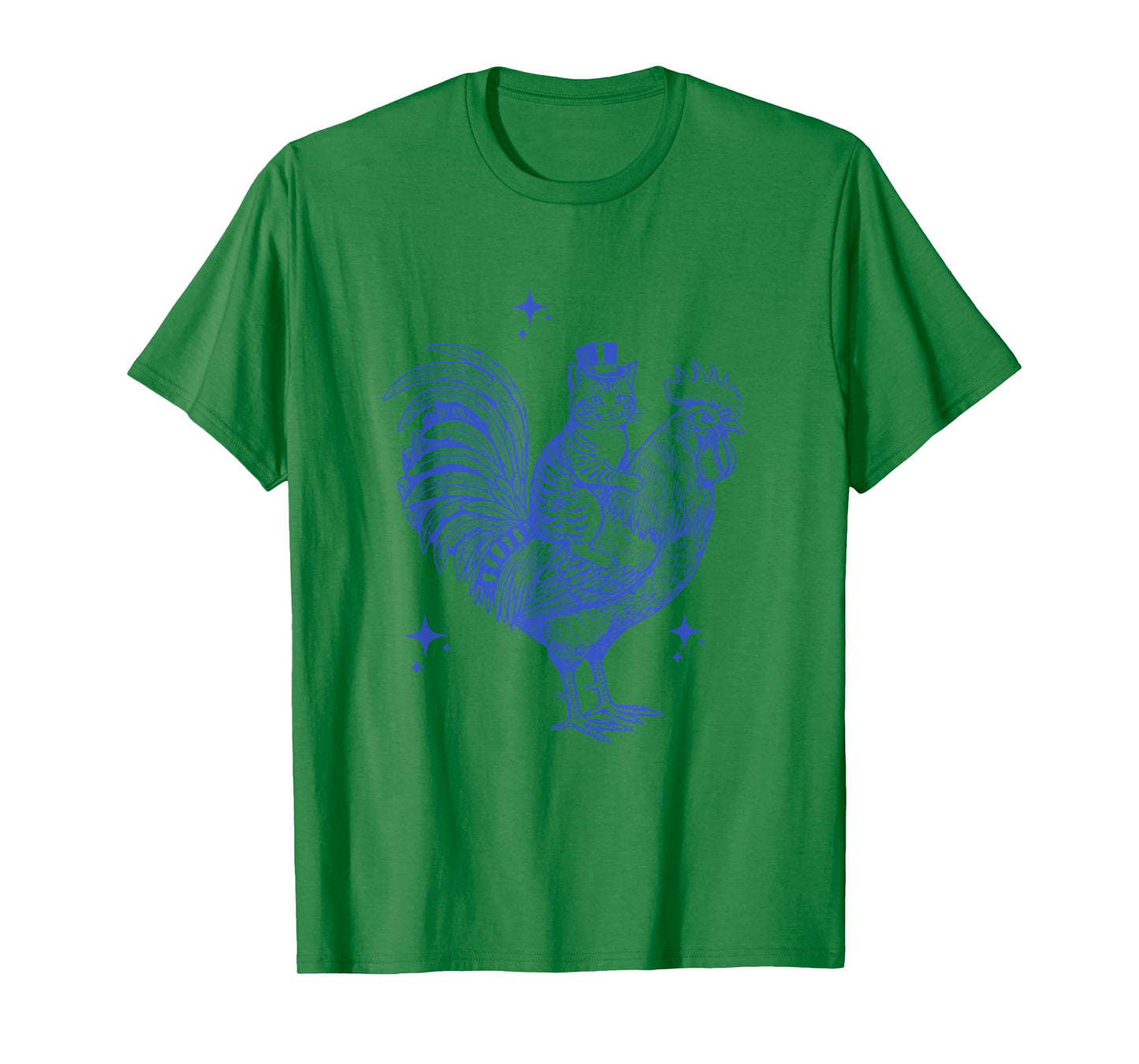 Funny Cat in Top Hat Riding A Rooster Vintage Line Art T-Shirt