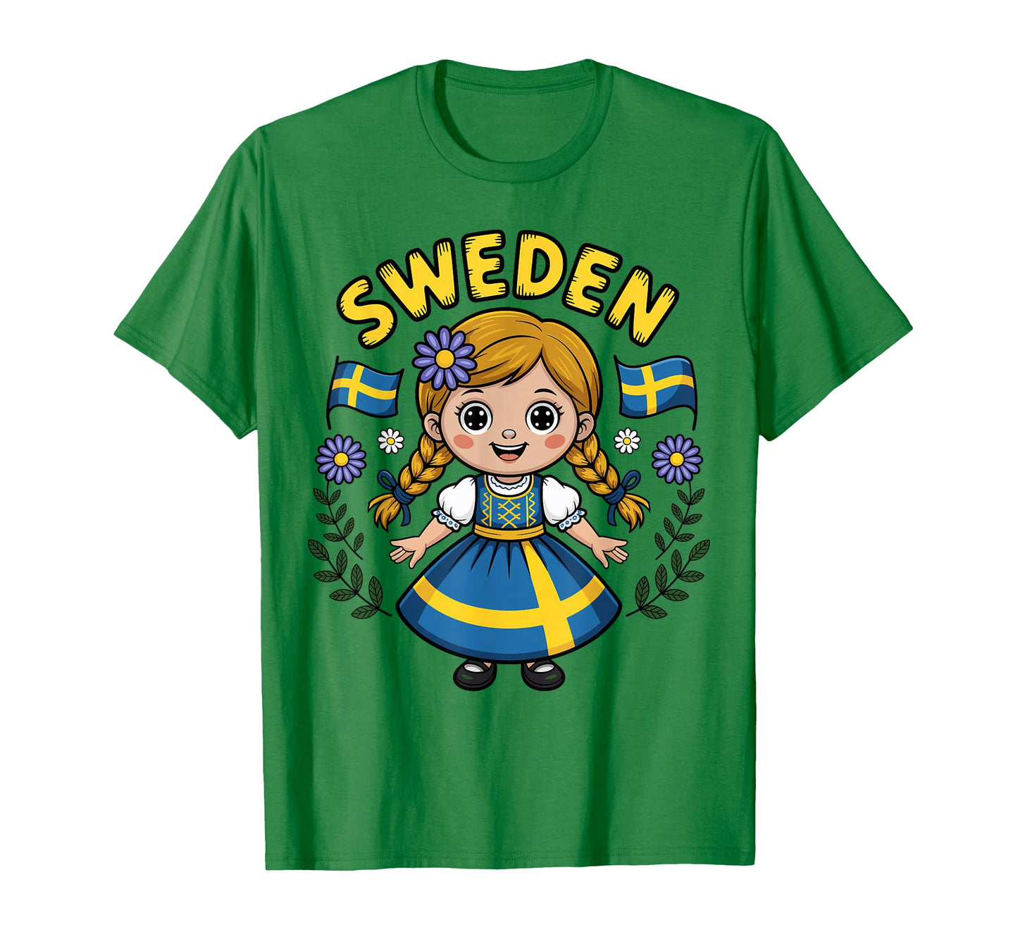 Cute Swedish Girl in Traditional Folk Dress for Kids T-Shirt