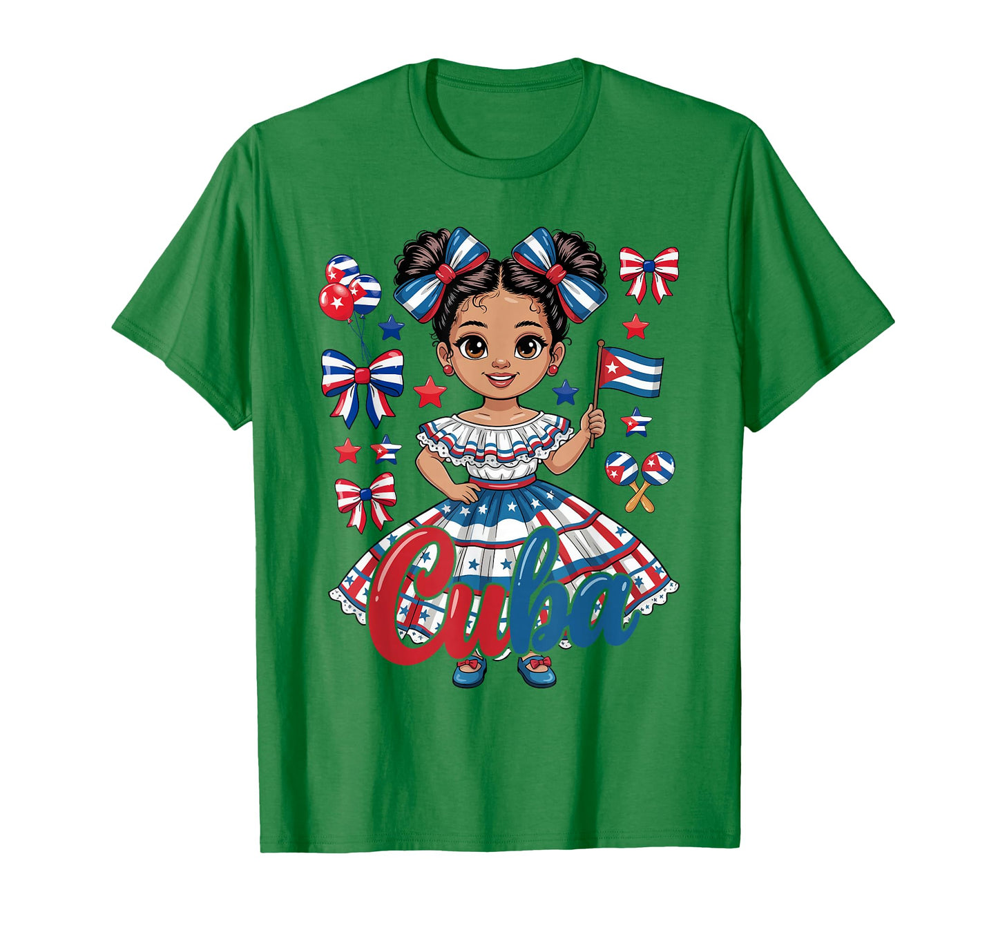 Cuba Cuban Girl Traditional Dress Cuban Flag Bow T-Shirt
