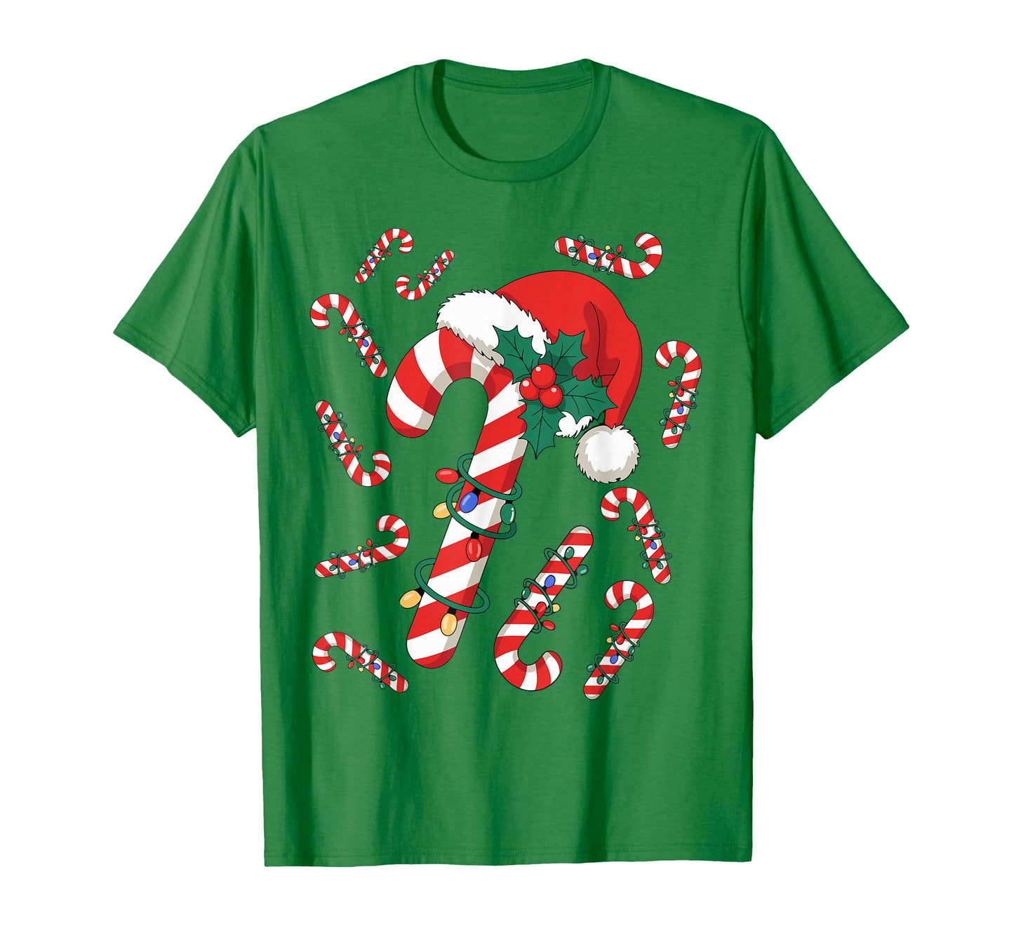 Red and White Candy Cane Santa Christmas Xmas Lights T-Shirt