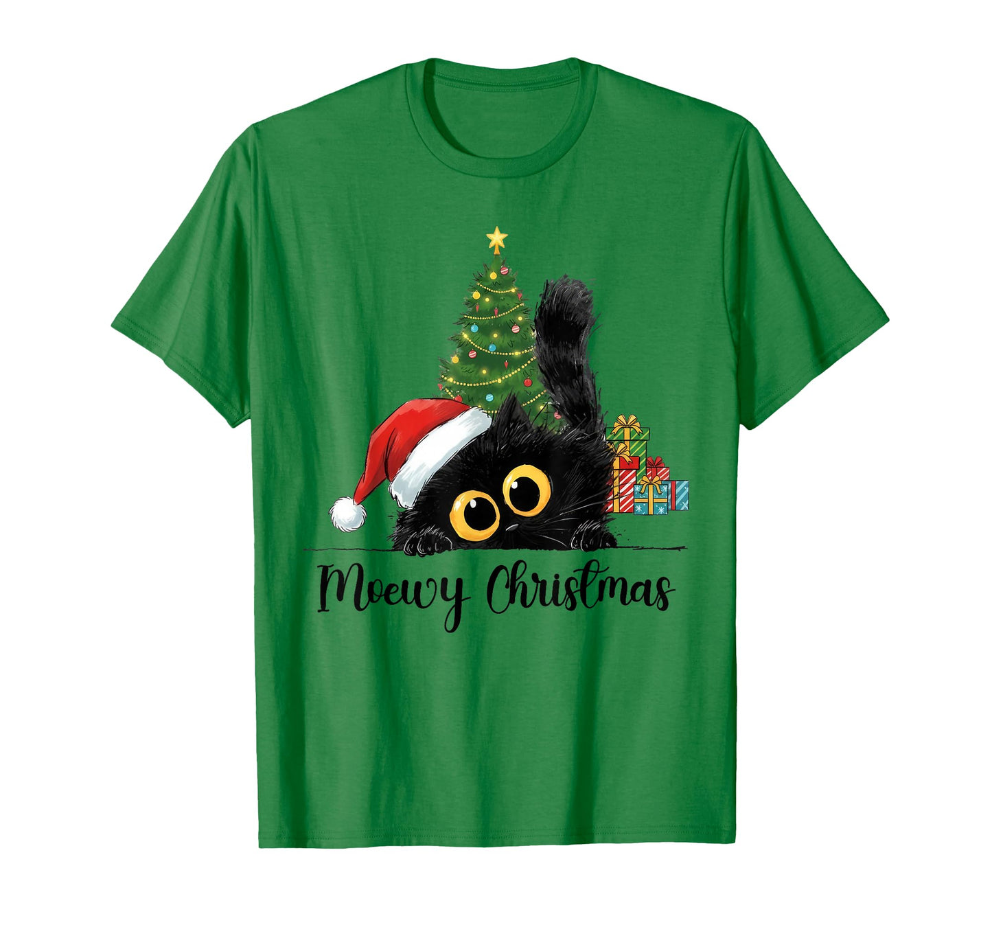 Moewy Christmas Cute Cat Santa Hat Xmas Women Girl T-Shirt
