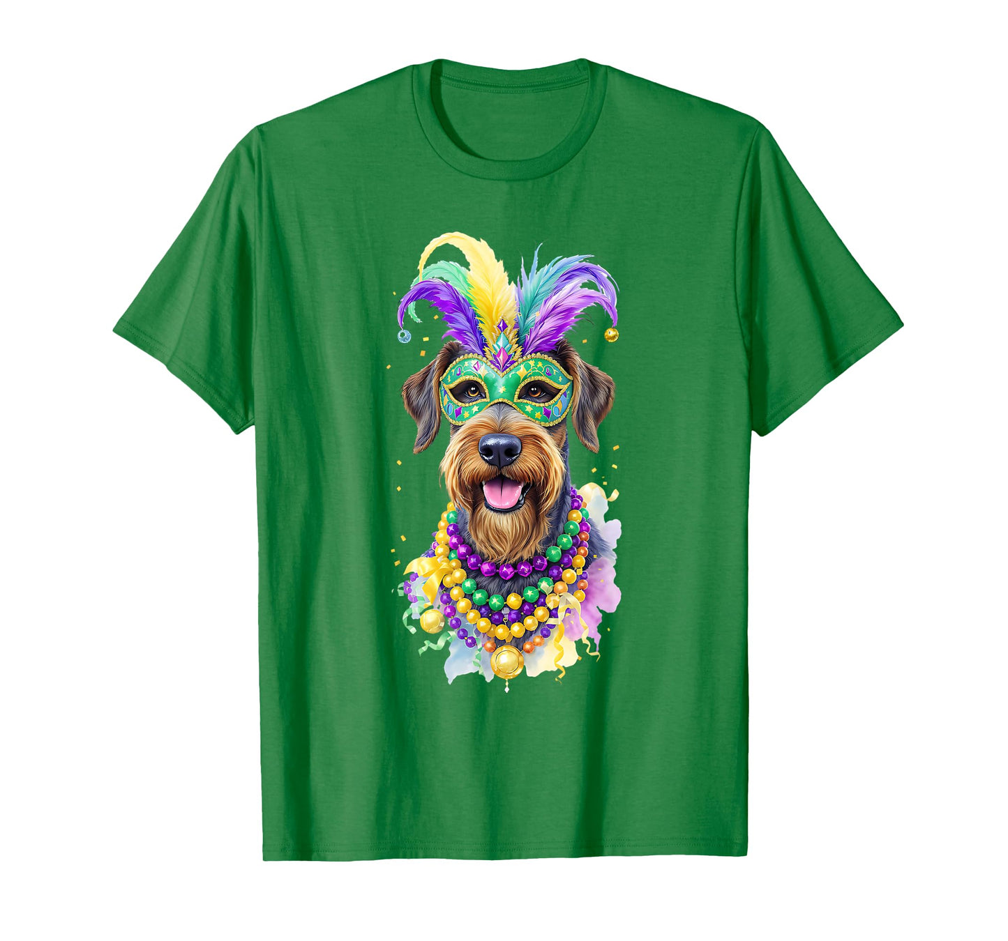 Mardi Gras Airedale Terrier Dog Carnival Mask Beads Art T-Shirt
