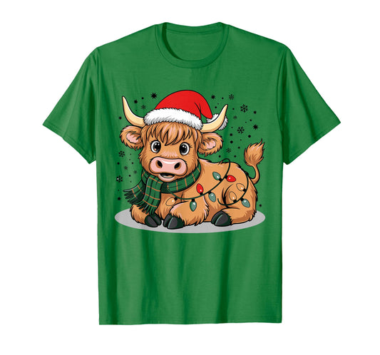 Scottish Highland Cow Christmas Lights Xmas Party Animal T-Shirt