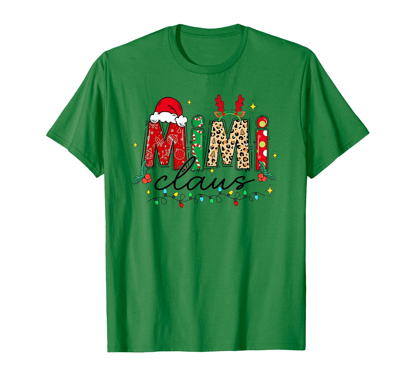 Mimi Claus Grandma Christmas Lights Pajama Family Matching T-Shirt