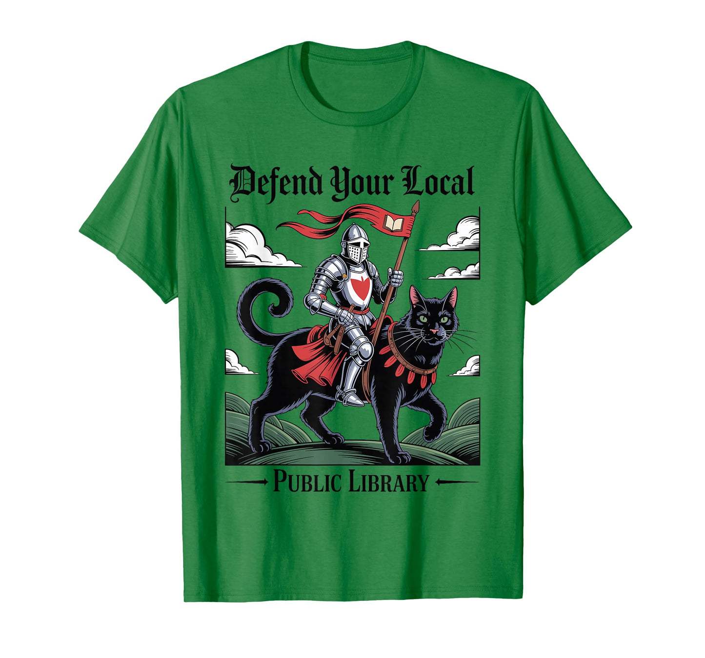 Defend Your Local Public Library Funny Knight Cat Gothic T-Shirt