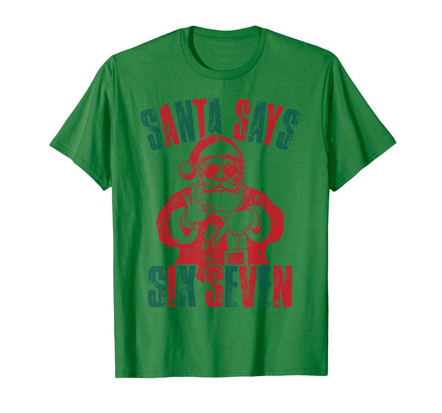 Santa Says Six Seven 6 7 Hands Sign Funny Christmas Joke T-Shirt