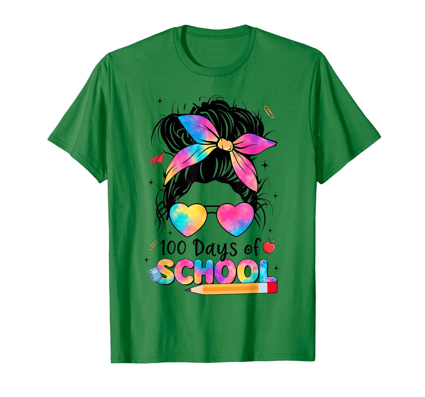 100 Days of School Groovy Messy Bun Bandana 100th Day Girl T-Shirt