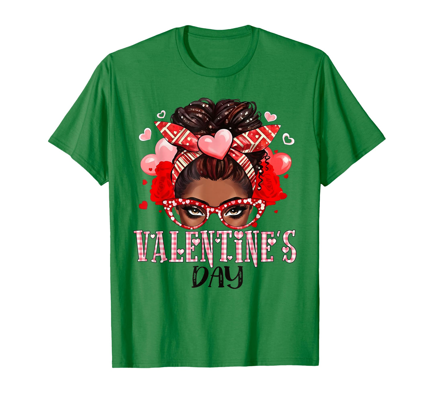 Happy Valentine's Day Messy Bun African American Girls Women T-Shirt