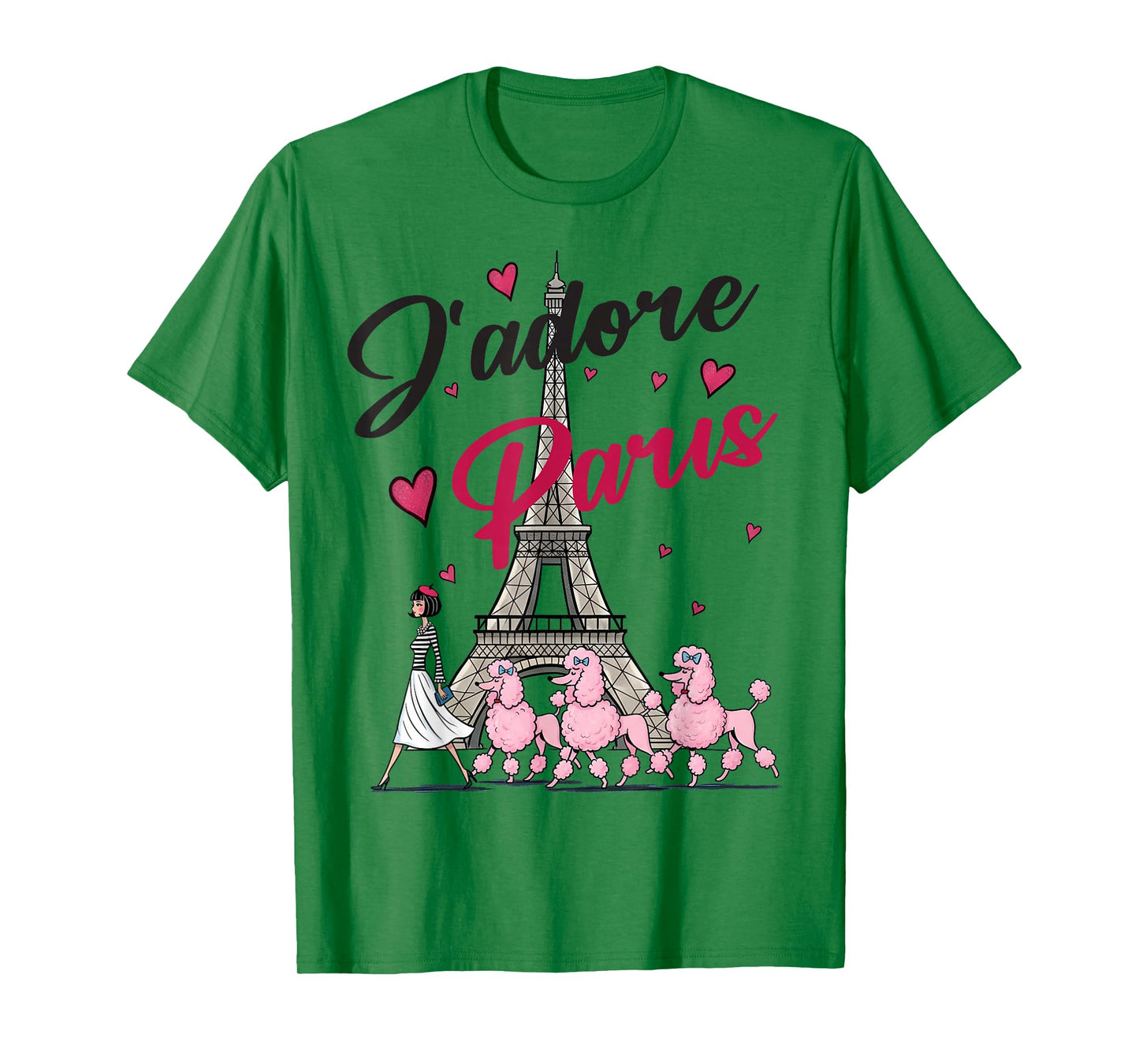 I Love Paris, Woman Walking Poodles by Eiffel Tower T-Shirt