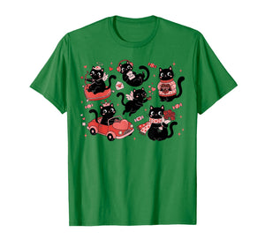 Retro Black Cat Heart Valentines Day Cute Kitten Lover T-Shirt