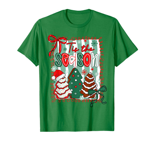 Tis The Season Coquette Bow Christmas Tree Cakes Debbie Pjs T-Shirt