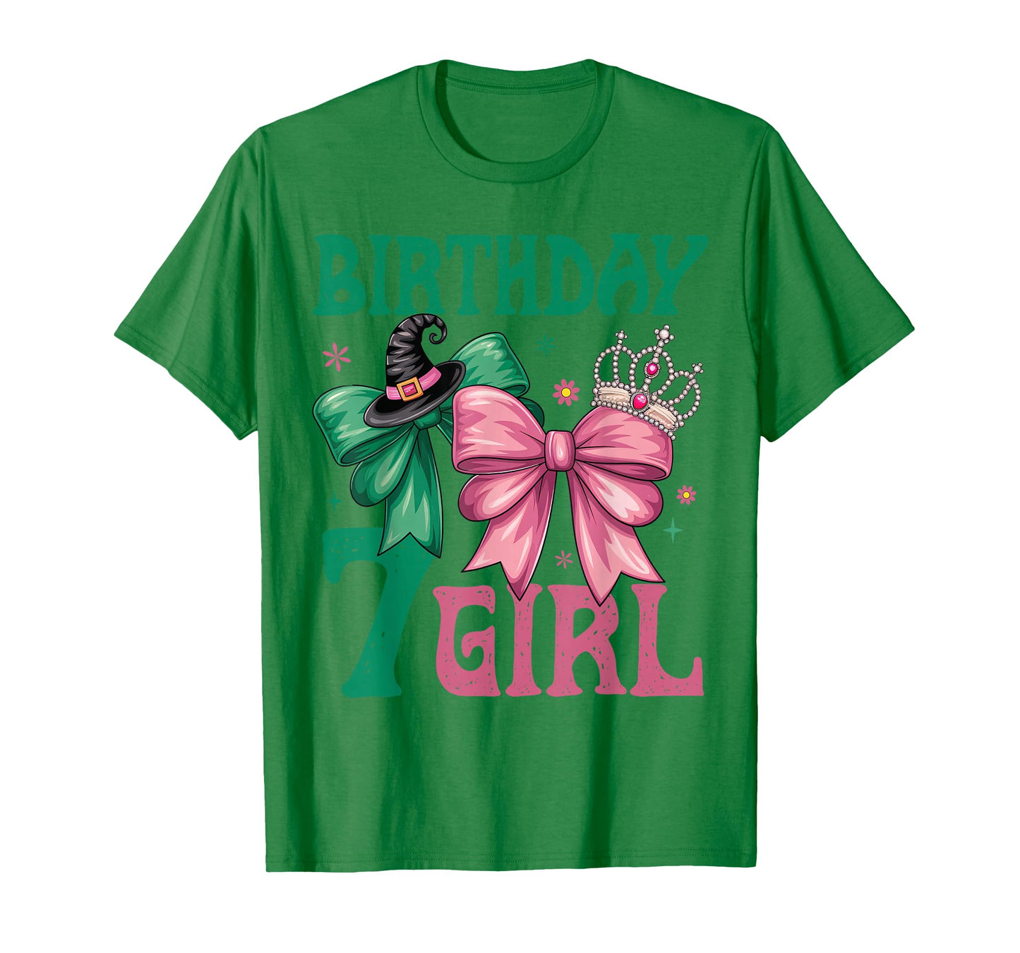 7th Birthday Girl Witch Pink Green 7 Year Old Birthday Girl T-Shirt