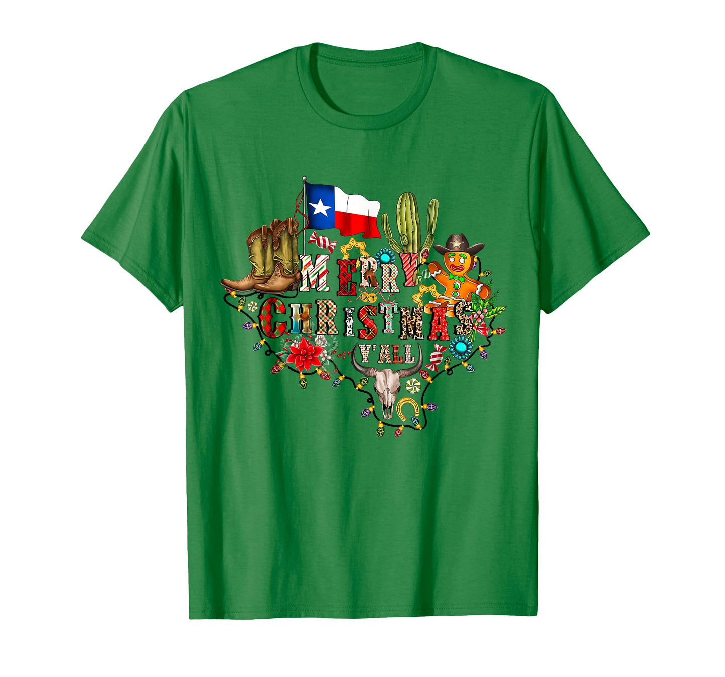 Merry Christmas Y'all Texas Map Santa Hat Mens Womens Kids T-Shirt