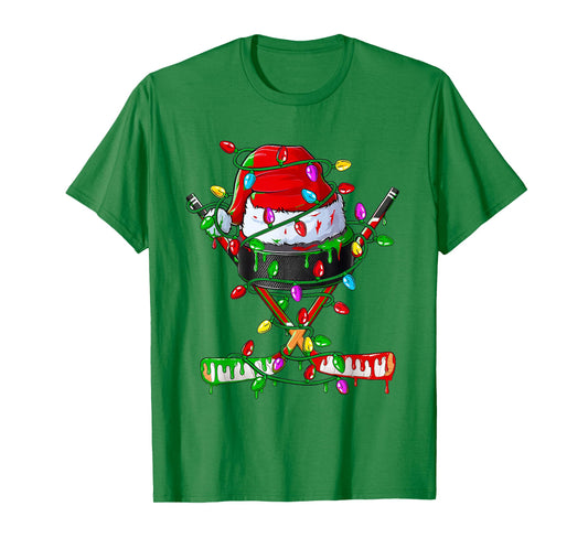 Christmas Hockey Ice Cream Drip Boys Xmas Ice Hockey Players T-Shirt