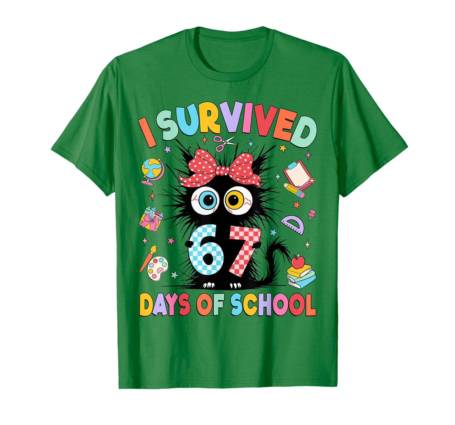I Survived 67 Days of School Six Seven Cat Teachers Kids T-Shirt