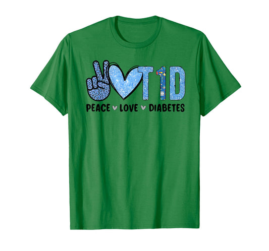 Peace Love Cure T1D Blue Ribbon Diabetes Awareness T-Shirt