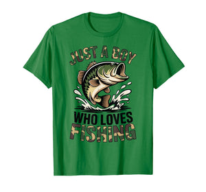 Youth Fishing Camo Bass Fish Just A Boy Who Loves Fishing T-Shirt